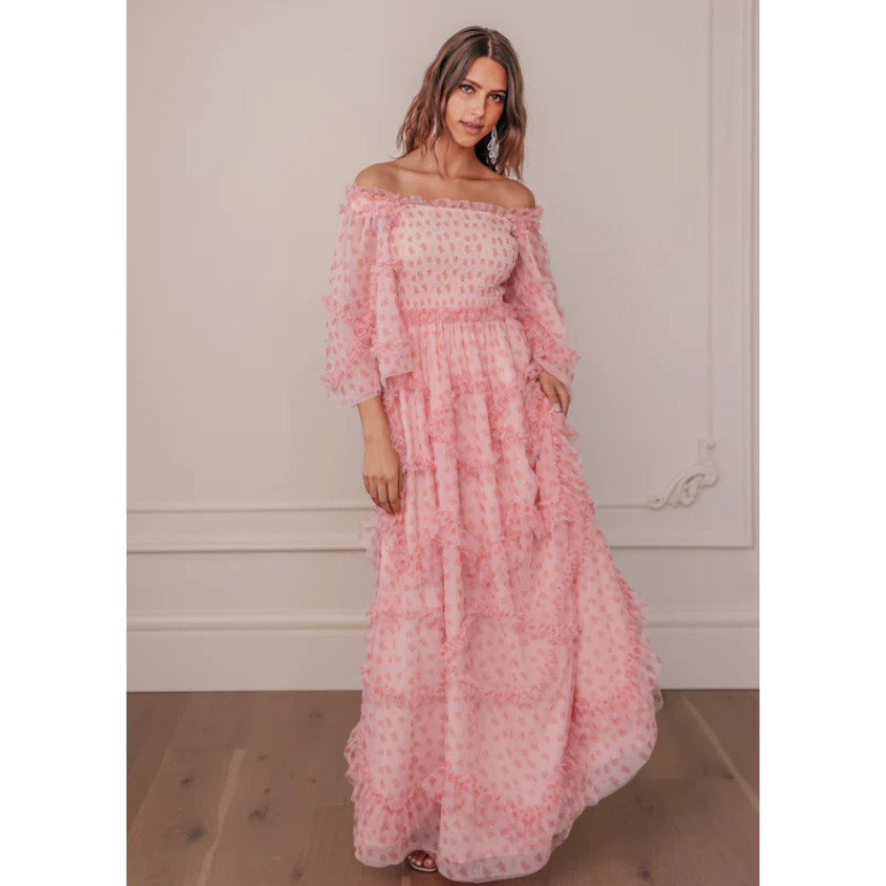 JessaKae Blush Ruffle Midi Dress